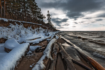 Winter landscape on the Ob river, Novosibirsk region