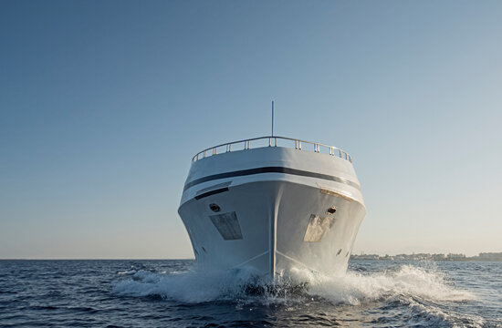 Luxury private motor yacht sailing at sea