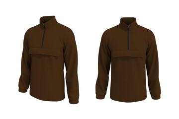 Brown tracksuit top, jacket design, sportswear, track front and side views, 3d illustration, 3d rendering © Febriana