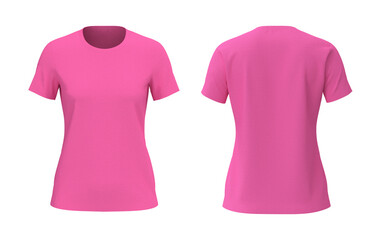 Women's crewneck t-shirt mockup, front, and back views, design presentation for print, 3d illustration, 3d rendering