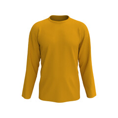 men's yellow longsleeve t-shirt mockup in front view, design presentation for print, 3d illustration, 3d rendering