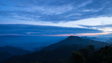Landscape mountain silhouette at sunrise