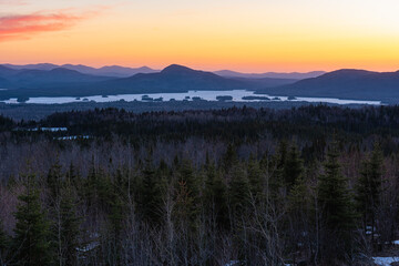 Attean Pond at the sunset, Northwest Somerset, Maine, United-States.