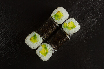 Japanese food: Set of salmon sushi and rolls