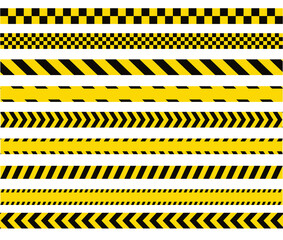 Police line. Warning tape. Black and yellow line striped. Vector illustration