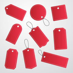 Blank red labels template. Price tags set. Vector illustration