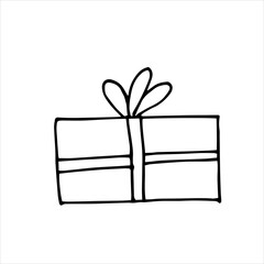 vector drawing in the style of doodle, cute gifts for christmas, birthday, new year. a symbol of the holiday, boxes with gifts are tied with ribbons. minimalistic design
