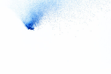 Blue powder explosion isolated on white  background.