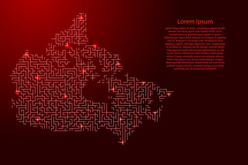 Canada map from red pattern of the maze grid and glowing space stars grid. Vector illustration.