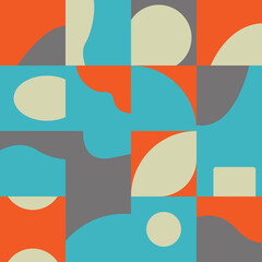 Seamless pattern in Bauhaus style with unique geometric abstract shapes
