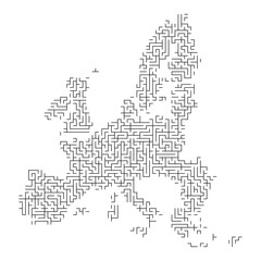 European Union map from black pattern of the maze grid. Vector illustration.