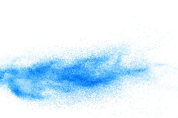 Blue powder explosion isolated on white  background.