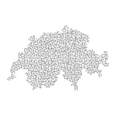 Switzerland map from black pattern of the maze grid. Vector illustration.