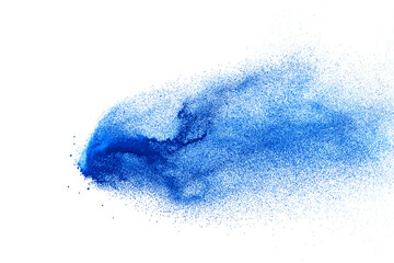 Blue powder explosion isolated on white  background.