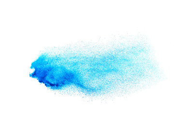 Blue powder explosion isolated on white  background.