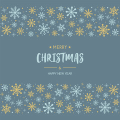 Fototapeta premium Merry Christmas and Happy New Year. Christmas background with hand drawn snowflakes and wishes. Vector