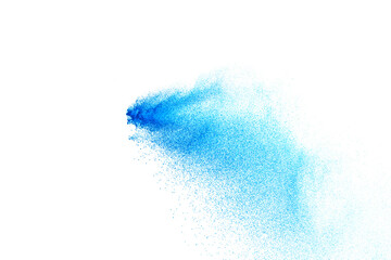 Blue powder explosion isolated on white  background.