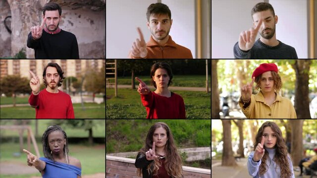 forbid, negation - young people move the camera away making no