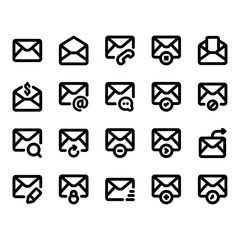 Email Icon Set . Email, Mail, Letter, Message, Envelope Icon - Vector Illustration .