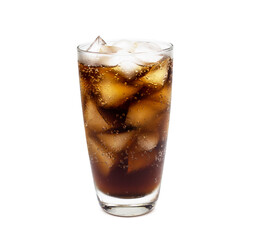 Fresh coke in glass isolated on white background clipping path.