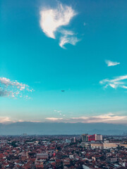  beautiful blue sky in the morning dawns in Bandung city Indonesia