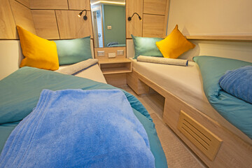 Interior of cabin on luxury yacht