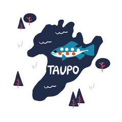 Vector illustration of Lake Taupo in New Zealand.