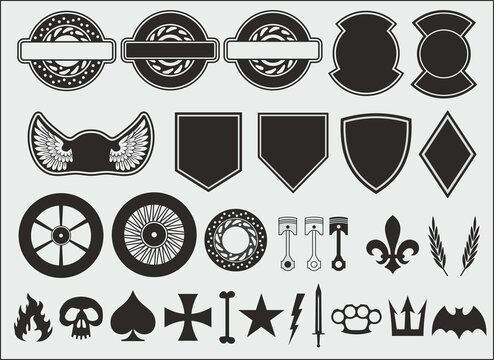 Patches and stickers for bikers, as well as a small set of design elements of this style