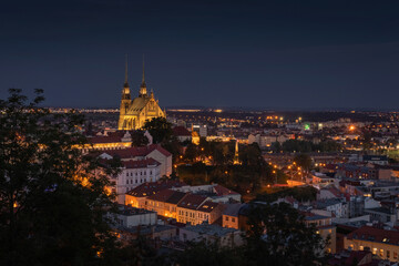 Night view on City of Brno and Cathedral of St. Peter and Paul. Czech Republic - Europe.