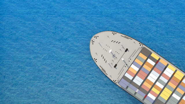 front of container ship top view with copy space