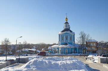 View of the Church of the first Apostles Peter and Paul on a Sunny winter day. Sergiev Posad, Moscow region, Russia