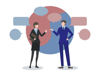 男女会社員・話す・議論する・吹き出し