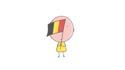 Pencil drawing of a boy holding a flag of Belgium