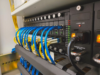 Network switch and ethernet cables concept.