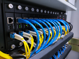 Network switch and ethernet cables,Data Center Concept.