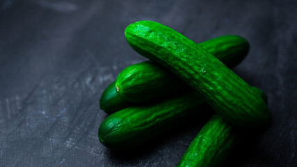 Mini green cucumber on a dark background