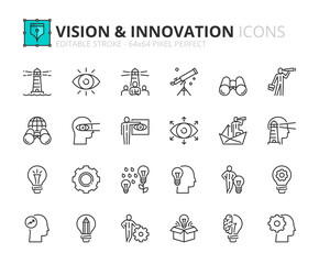 Obraz na płótnie Canvas Simple set of outline icons about vision and innovation. Business concepts