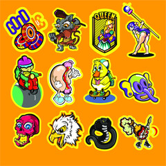 pack vector 12 illustration free  characters design for sticker