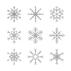 Snowflake vector outline icon set. Christmas and New Year concept. Line art Vector illustration.