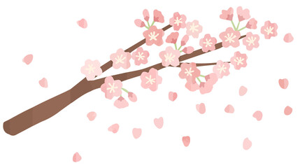 シンプルな桜の枝の背景装飾イラスト　花吹雪　桜吹雪　春　季節