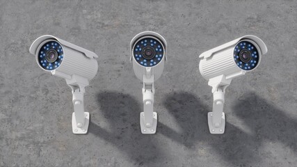 3D rendering three security cameras