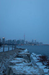 Moody view of downtown Toronto in winter