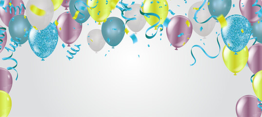 Party Blue balloons Realistic Glossy Balloons Background with Bokeh Effect.Vector illustration