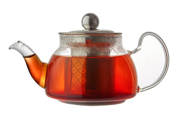 Teapot with black tea isolated on white background