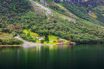 Fototapeta na wymiar small village by fjord, Norway
