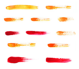Set of red and orange brush strokes
