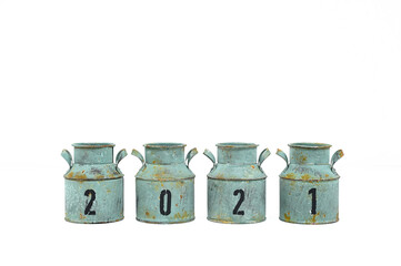 年賀素材、丑年、ミルク缶、牛乳缶