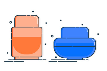 Plastic makeup jar product. Two cosmetic container. Oil, cream. Body care hygiene. Blank package bottle. Beauty medicine package. Treatment mockup design. Outline object