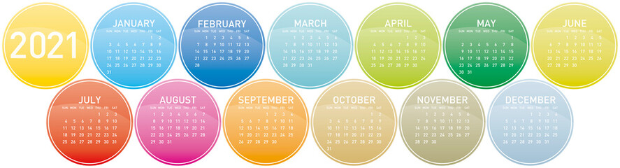 Colorful Circles Calendar for Year 2021