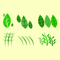 green leaves vector set, set of green leaves icon